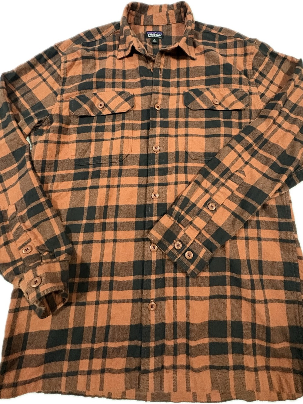 Patagonia Fjord light red and Black Plaid Button-Down Shirt Organic cotton M
